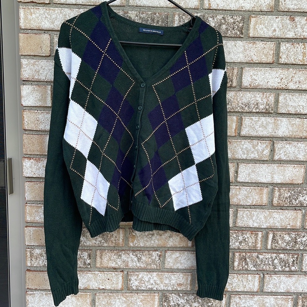 EUC Brandy Melville green argyle sweater One Size